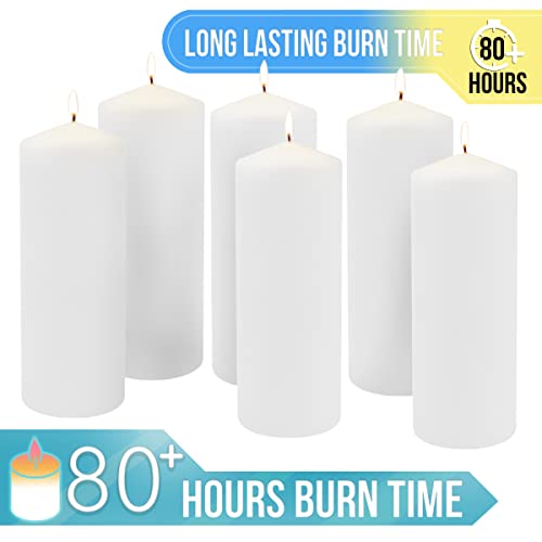 Stonebriar Unscented White Tall Pillar Candles, 80 Hour Burning Candle Pillars, Perfect for Decor, Weddings, Emergencies 3" X 8", 6 count - size: 3" x 8", style: Pack of 6