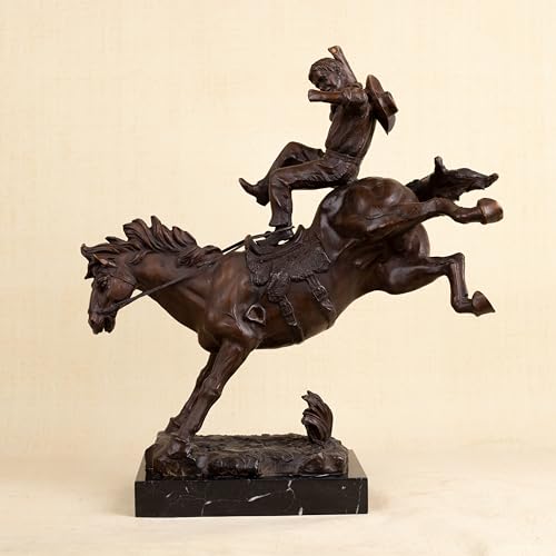 Bronze The Bronco Buster Sculpture by Frederic Remington - Classic Western Cowboy Taming Wild Horse Bronze Statue, Perfect for Art Collectors and Home Decor (Rectangular Base-2) - color: Rectangular Base-2