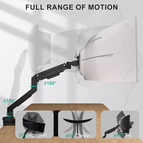 WALI Ultrawide Single Monitor Arm for 13-49 Inch Heavy Duty Curved Screens, up to 44 Lbs, Adjustable Single Monitor Desk Mount with C-Clamp, Grommet Base, 75/100mm VESA (GSM001XL), Black - size: 13"-49", style: Single Arm