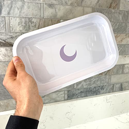 Brando Moon Medium Metal Jewelry Tray - Lightweight Makeup Tray - Curved Edges & Smooth Surface - 10.5 x 6.25” Decorative Tray for Bathroom, Home Décor, Perfume, Candle, Keys Tray