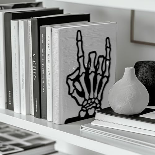 Peacoblue Metal Bookends for Shelves, Modern Decorative Heavy Duty Study Book Ends Stoppers for Office, Desk, Shelf, Room 5.3"x4.3"x7.9" Cast Iron Simple Tall Bookends 1 Pair (Skeleton Hand) - style: Skeleton Hand