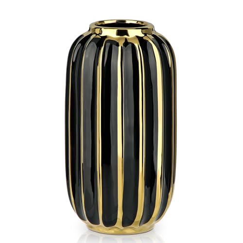 Briful Gold Plated Lantern Ceramic Vase Home Decor Creative Design Porcelain Decorative Flower Vase 8.66'' Black Ceramic Vases for Wedding Anniversary Decoration - color: 8.66'' Tall-black