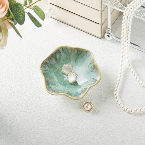 Ceramic Ring Dish, Jewelry Dish Holder, Small Trinket Tray Plate for Earrings Rings Necklaces Keys, for Mom Friend Sister, Retro Green - color: Retro Green