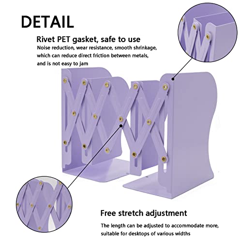 Adjustable Metal Bookends Heavy Duty for Shelves, 2 Dividers, Anti-Slip Design Expandable Book Ends for Desk, Office(Purple, 19 inches Max) - color: Purple