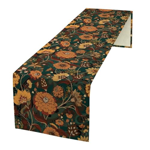 Orange Boho Floral Table Runner, Vintage Bohemian Home Kitchen Table Decoration for Birthday Party Picnic Decoration 13x36 Inch 1PCS - color: Flower-10, size: W13x36L