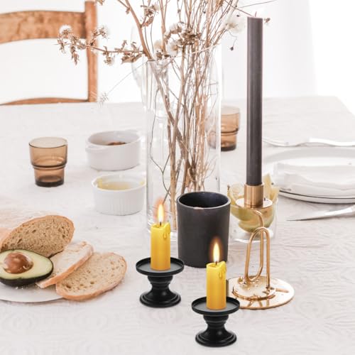Luxshiny 2Pcs Black Pillar Candle Holders Metal Pillar Candle Stands Decorative Candlestick Holders for Fireplace Table Centerpiece Home Wedding Party Decor, 3.14 X 2.75 X 2.55 Inch