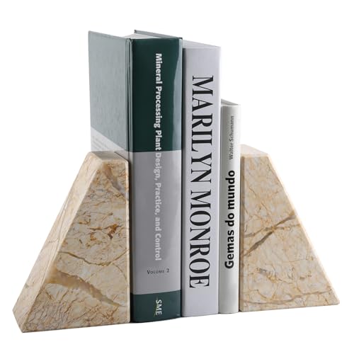 Koville Marble Bookends for Shelves, Large Bookends for Heavy Books, Natural Stone Book Stopper for Books CD Movies, Aesthetic Decorative Book Ends, Bookshelf Table Home Decor(Gold) - color: Trapezoid-gold