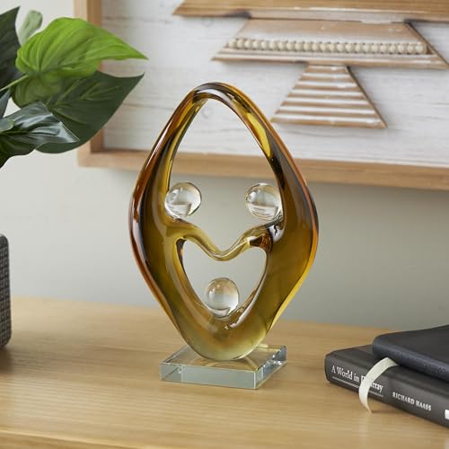 Deco 79 Glass Abstract Curved Cutout Sculpture with 3 Small Orbs, 8" x 4" x 12", Orange - color: Orange, size: 8" x 4" x 12"