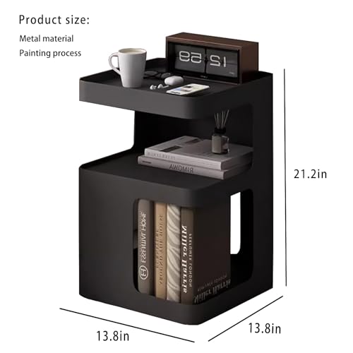 Black Side Table,Modern end Table for Sofa & Couch,3-Tier Metal nightstand,Small Bedside Table with Storage for Bedroom,Living Room,Small Space.No Assembly Required - color: Black