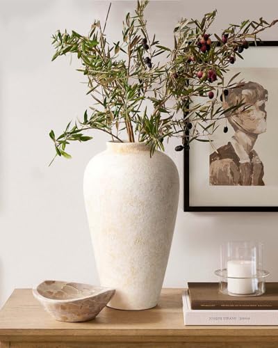 Large Ceramic Rustic Vase 11 Inches, YBX White Ceramic Flower Vase for Centerpieces, Decorative Farmhouse Tall Vase for Home Decor, Living Room, Bedroom, Hallway, Wedding, Table Decorations, Beige - color: Rustic Cream-11"