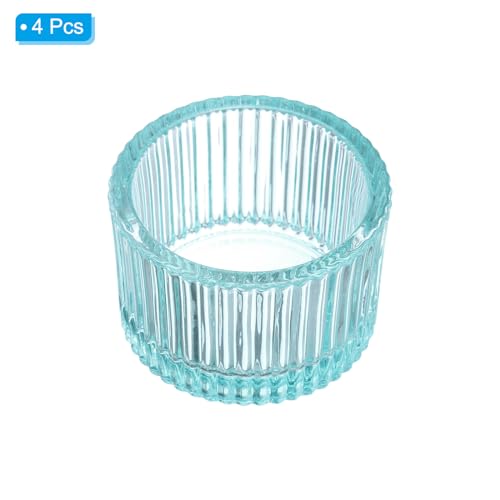 PATIKIL 4 Pcs Tealight Candle Holder, Tea Lights Candle Holder Glass Votive Candle Holders Glass Candle Holders for Table Centerpiece Decor Wedding Dinner Party, Blue - color: Blue