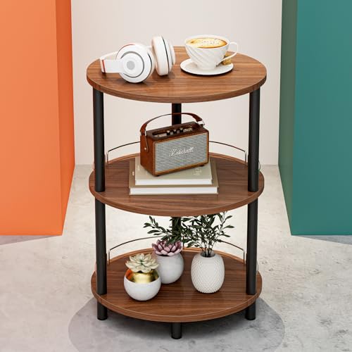 Small Nesting Coffee Table - 3-Tier Oval Accent Table for Small Spaces, Rustic Wood and Metal Couch End Table, Nightstand for Bedroom or End Table Living Room, Easy to Assemble, Rustic Walnut - color: Rustic Walnut, size: 1-Pack, style: With Guard Rail