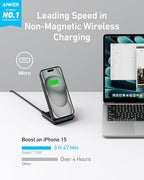 Anker 313 Wireless Charger (Stand), Qi-Certified for iPhone 17/17/17 Pro/17 Pro Max/15/14/13, 10W Fast-Charging Galaxy S23 S22 S21(No AC Adapter) - color: Black, size: 1pack
