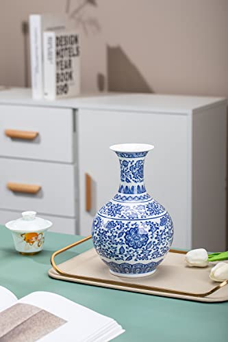 Blue and White Vase, Blue Vase, Chinoiserie Vase, Blue and White Ginger Jar Vase for Home Decor, Blue and White Porcelain Decor,9½"H - size: Blue 9.5"H