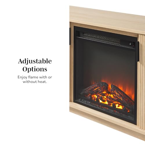 Walker Edison Arundo Reeded TV Stand with Fireplace & Storage, 70" Fireplace, Coastal Oak - color: Coastal Oak, size: 70" x 15.75" 23.75"