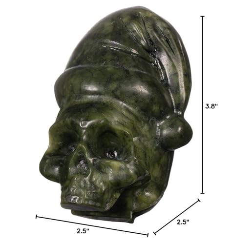 Nupuyai Natural Green Jade Skull with Santa Hat Statue for Home Office Decor, Healing Carved Stone Skeleton Head Figurine Collectible Sculpture for Christmas Halloween Reiki Healing Meditation - size: 3.85-4.05''