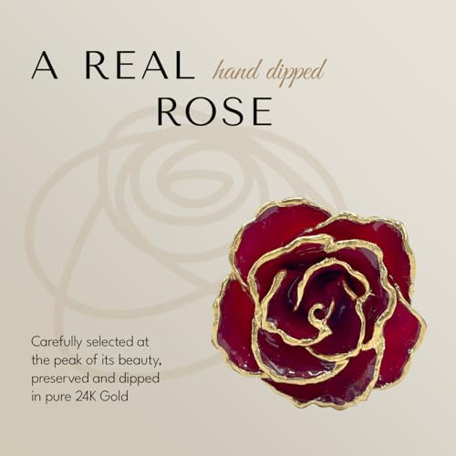 Forever Rose Hand-Dipped in 24K Gold, Ruby Red-Inspired July Birthstone with Sparkles, Real Rose in Luxury Gold Gift Box & Clear Glass Bud Vase –Perfect Ready to Gift for July Birthday or Any Occasion - color: July Ruby
