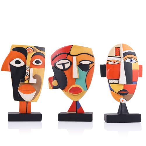 9.8“ Resin Abstract Coffee Table Sculptures, Handcrafted 3 PCS African Art Tribal Figurines Weird Art Decor, Modern Design African Statues for Home, Office, Living Room, Bookshelf, Cabinets Accent - size: Large