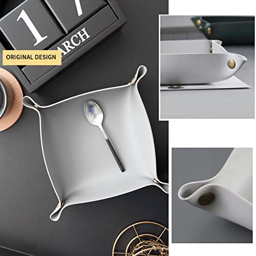 Leather Jewelry Valet Tray, Small Catchall Tray, Key Tray for Entryway Table, Nightstand, Suitable for Travel, Storage, Home or Office (Light Grey-S) - color: Light Grey