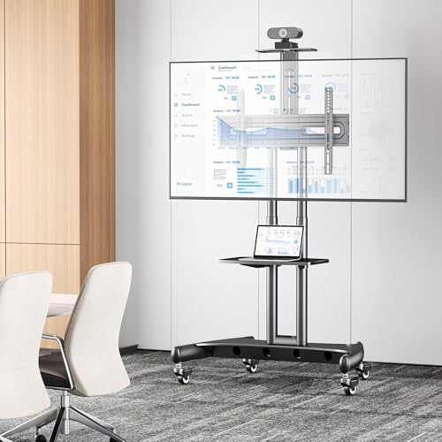 PERLESMITH Rolling TV Stand with Wheels for 32-85 Inch LCD LED 4K Flat Screen TVs, Tilt Mobile TV Cart with Shelf Holds Up to 100 lbs, Height Adjustable Floor TV Stand Max VESA 600x400mm- PSTVMC05 - size: 32-85 Inch