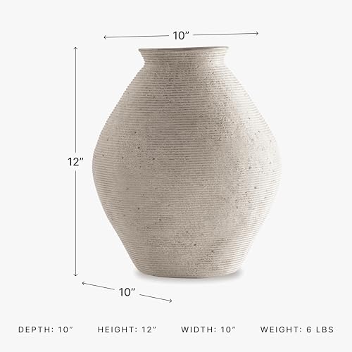 Signature Design by Ashley Hannela 12" Modern Distressed Polyresin Vase, Antique Tan - color: Tan, size: 12 Inch