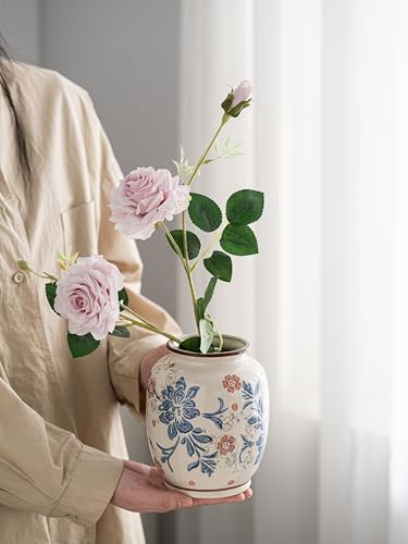 Blue and White Vase, Vintage Blue Ceramic Flower Vessel,Ceramic vases for Home Decor,Vintage Vase for Home Decor, Living Room, Shelf, Office, Rustic Table Centerpiece (Blue and white-02, Small) - color: Blue and White-02, size: Small