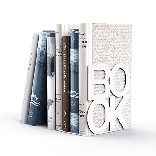 Book Ends - Decorative Metal Book Ends Supports for Bookrack Desk,Books, Unique Appearance Design,Heavy Duty (White, 8 Pair) - color: White, size: 8 pair