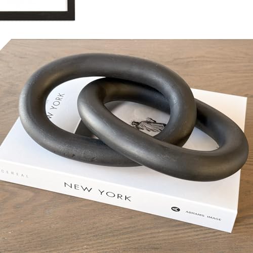 Wood Chain Link Decor – 13” Black Wooden Decorative Object for Coffee Table Decor & Neutral Decor for Home – Modern Knot Accent for Shelf Styling, Books, or Housewarming Gifts - color: Black