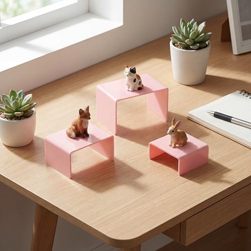 Chuangdi 2 Sets Acrylic Display Risers, Product Stand, Jewelry Display Riser Shelf Showcase Fixtures for Dessert Cupcake Candy Figure Treat Action Showcase(Pink,Small Set) - color: Pink, size: Small Set