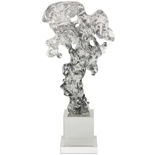 Deco 79 Glass Abstract Handmade Decorative Sculpture Freeform Home Decor Statue with Clear Square Base, Accent Figurine 8" x 4" x 15", Clear - size: 8" x 4" x 15"