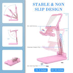 Cell Phone Stand, Adjustable Angle and Height Cell Phone Holder for Desk, Foldable and Portable, Anti-Slip Silicone Pad, Compatible with All Mobile Phones and 4-8 Inch Devices (Pink&Pink) - color: Pink&Pink