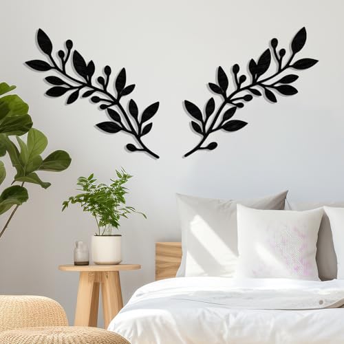 Zzbakress 2 Pcs Colorful Tree Leaf Wall Art Decor Vine Home Wall Decoration Olive Branch Leaf Wall Decor Large Wall Decor for Bedroom, Living Room, Wall Sculptures Indoor Outdoor (Black) - color: Black