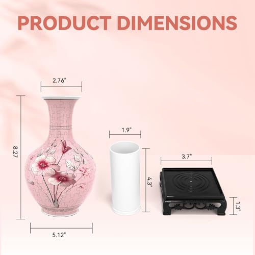 3D Puzzles Vase for Adults, Crafts for Adults, 164 Pieces Plastic DIY Unique Flower Vase with LED Light House Warming Gift Birthday Gifts for Flower Arrangements and Home Decor (Pink) - color: Pink 2