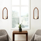 SOFE Farmhouse Wall Candle Holder, Rustic Candle Sconces Set of Two Arch Cathedral Window Decor, Wall Mounted Pillar Candle Holders for Living Room, Bedroom, Hallway, Brown