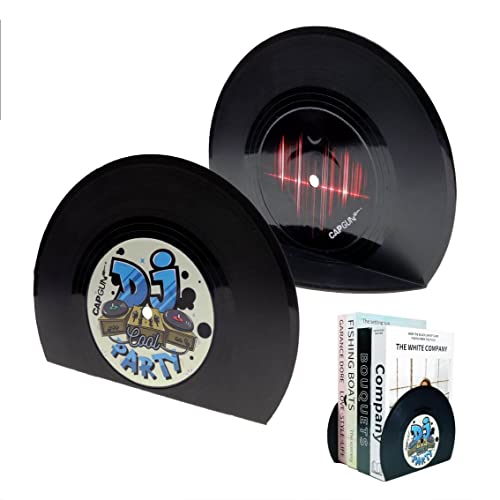 Modern Bookends for Shelves, Retro Vinyl Record Design Bookends Decorative Bookends for Vintage Lovers, Music Lovers Decorative Book Stopper for Home (1 Pair (red) - color: Red