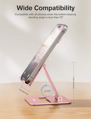 Nulaxy 2 Pack Dual Folding Cell Phone Stand, Fully Adjustable Phone Holder for Desk, Compatible with iPhone 16 15 14 13 12 11, Nintendo Switch, All Phones, Rose Gold - color: Rose Gold