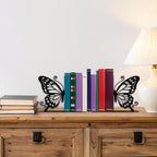 Metal Butterfly Bookends Cute Book Ends for Home Office Decor Bookshelf Decor Accessories Ideal Gift for Book Lovers(Black)