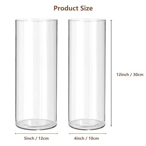 2 Pack Acrylic Cylinder Vases, Non-breakable Vase for Centerpieces, 12 inch Tall Clear Flower Vase Bulk Floating Candle Holder for Wedding Table Home Decor and Party - size: 2 Pack(4''W x 12''H & 5''W x 12''H)