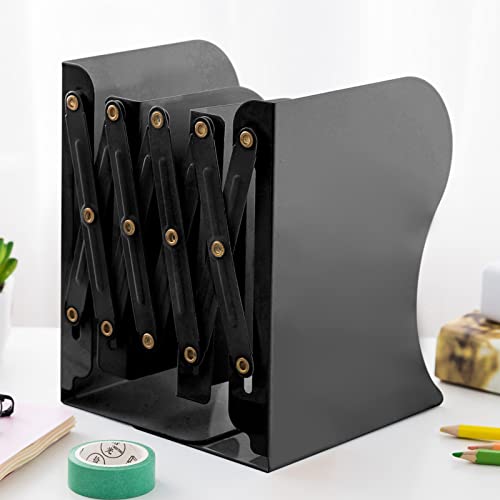Adjustable Metal Bookends Heavy Duty for Shelves, 2 Dividers, Anti-Slip Design Expandable Book Ends for Desk, Office(Black, 19 inches Max) - color: Black