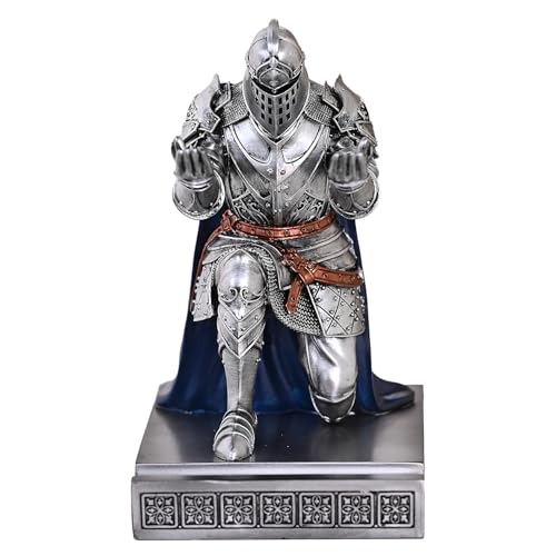 King's Guard Leader Cloak Warrior Knight Pen Holder Mobile Phone Stand, Ornament Knight Statue, Pen Stand Paperweight for Office and Home (SilverBlue) - color: Silverblue