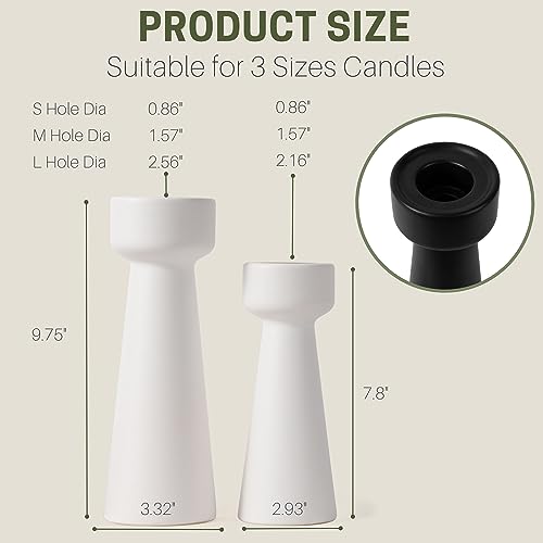 Candle Holders Ceramic White Taper S&L Set of 2 Matte Stylish Decorative Candlestick Holders for Home Decor Dinning Wedding Party Aromatherapy Votive (CH7585W)