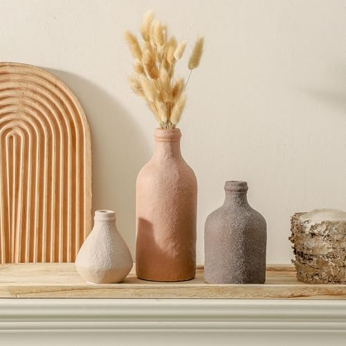 Ceramic Vase Set of 3, Vases Home Decor, Decorative Vases for Table, Boho Flower Vase Modern Neutral Vases for Room Decor, Table, Mantel,Entryway Living Room Kitchen Bedroom Bathroom - Brown - color: 009-multicolor Metallic