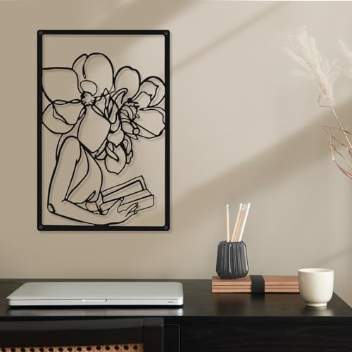 CHENGU 3 Pieces Metal Minimalist Abstract Woman Wall Art Line Drawing Wall Art Decor Single Line Female Home Hanging for Kitchen Bathroom Living Room - style: Reading Style