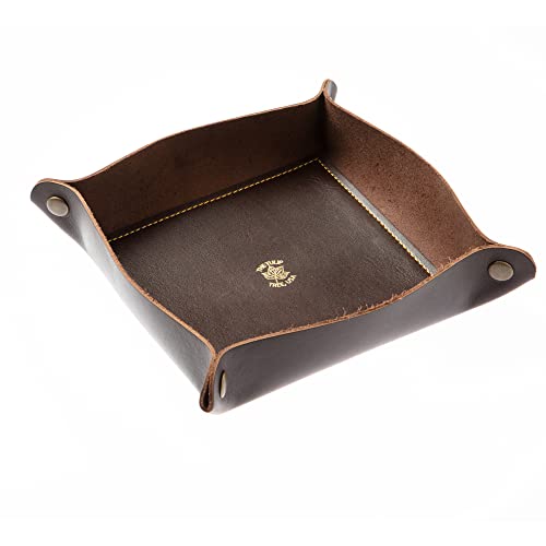 USA Handmade Premium Leather Valet Tray, Folds Flat! Dice Rolling Basket and Organizer with Brass Snaps (Brown Gold, Large) - color: Brown Gold, size: 7" x 7" x 2"