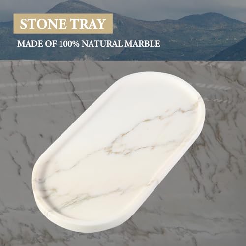 Koville White Marble Tray with Gold Pattern for Bathroom Counter, Stone Trays for Home Decor Marble Vanity Tray, Stone Storage Trays for Perfume, Jewelry, Decorative Tray for Dresser Organizer - color: White Golden Calacatta, size: 12" x 6" x 0.7"
