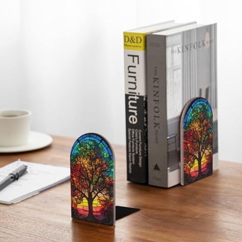 Wood Book Ends Non-Skid Bookends Tree of Life Book Ends for Shelves Modern Book Holder Decorative Bookends for Office Home 1 Pair - color: Tree of Life