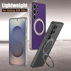 Leather Case for Samsung Galaxy S25 Ultra with Kickstand Magnetic Ring, Compatible with Wireless Charging, Invisible Stand Luxury Slim Protective Shockproof Cover for Samsung S25 Ultra (Purple) - color: Purple