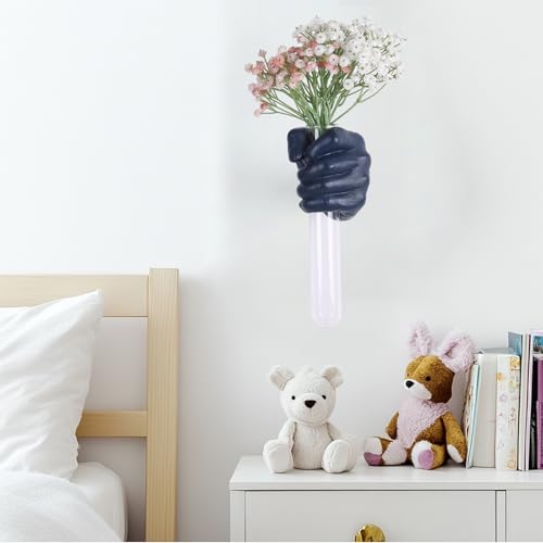 Blue Wall Sculpture,Wall Art Bedoroom,Hand Vase,Funky Flower Vase Decorations,Unique Wall Statue,Home Decor Art - color: Blue