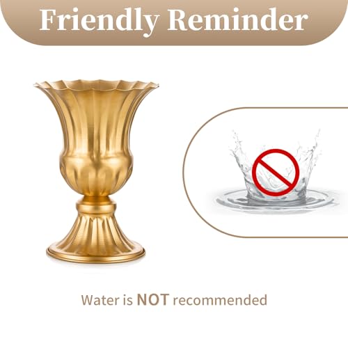 Sziqiqi Gold Flower Arrangements Vase for Wedding Table Centerpiece - 9in Metal Planter Vase Pot for Artificial Real Flower Small Trumpet Plant Urn for Garden - color: Gold, size: 9in-2pcs