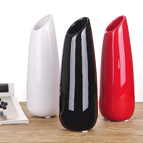VanEnjoy 9.4" Black High Creative Oblique Opening Design Desktop Ceramic Vase Home Office Decoration Vases - color: Black